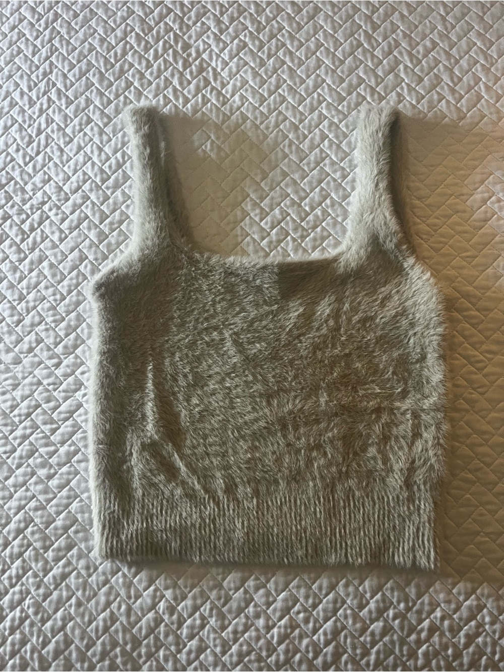 Good American Fuzzy Knit Tank Top in Light Grayish Beige - Picture 1 of 7